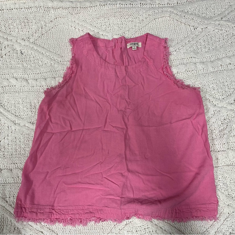Umgee Bright Pink Frayed Edge Sleeveless Top